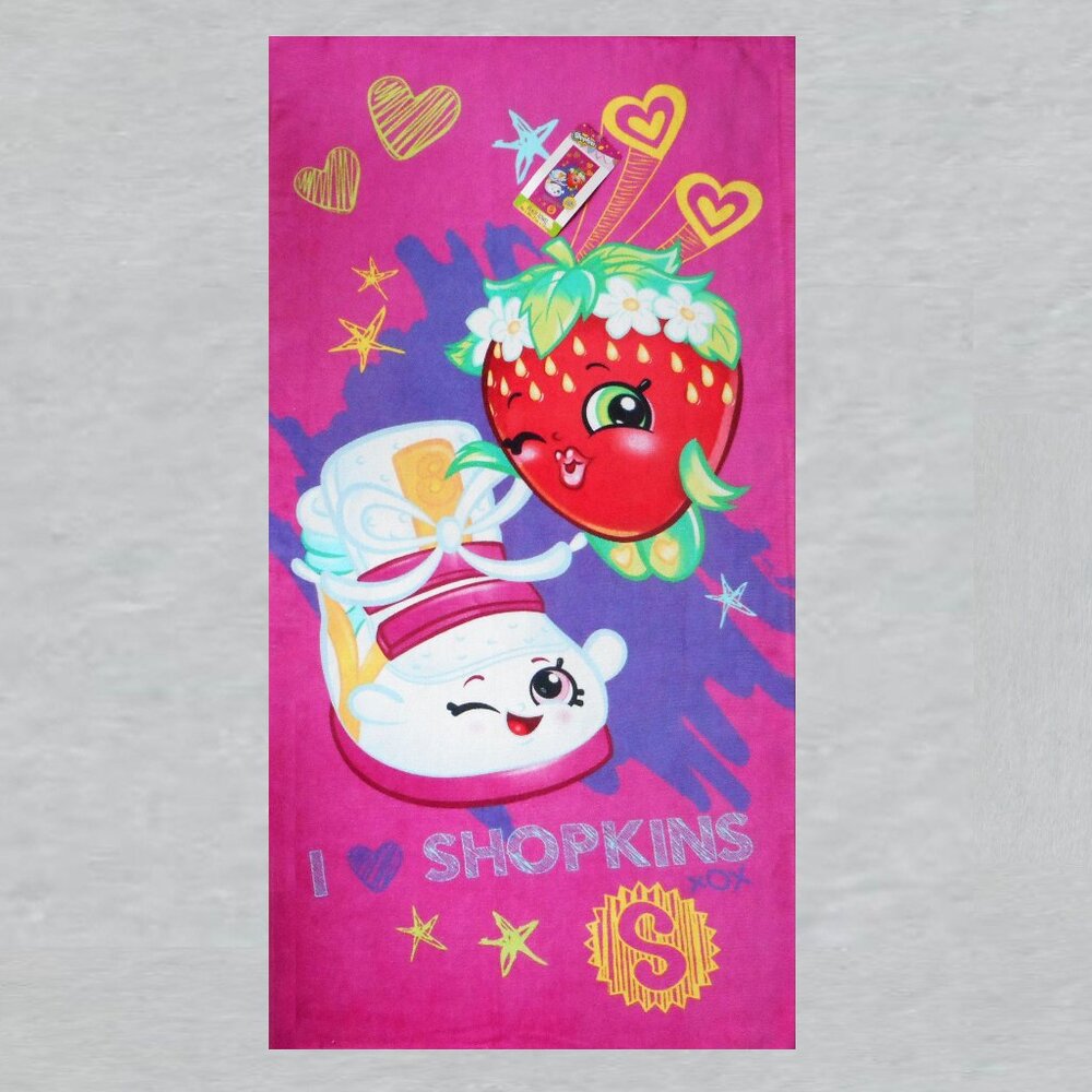 Shopkins Sneaky Beach Towel measures 28 x 58 inches